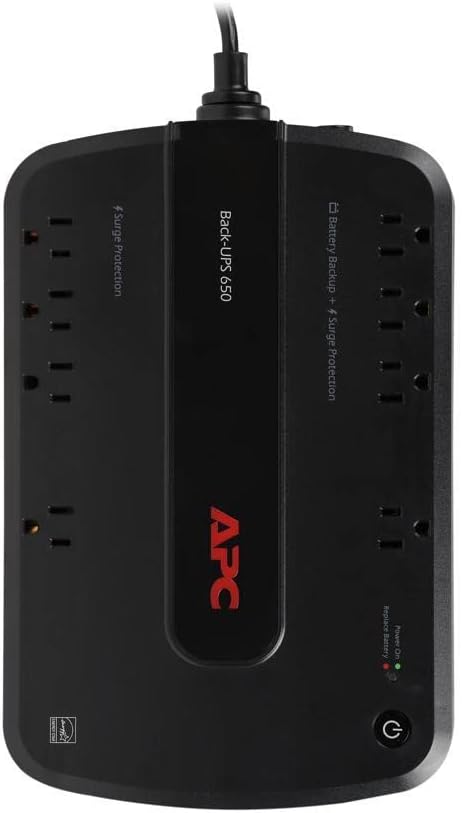 APC 600VA/330W UPS Battery Backup with Surge Protection, 7 Outlets and USB Charging