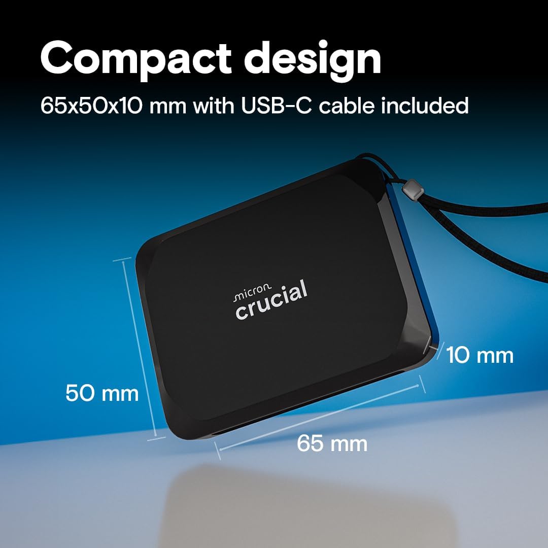 Crucial X9 2TB Portable SSD, USB 3.2 USB-C External Solid State Drive, Up to 1050MB/s, Black