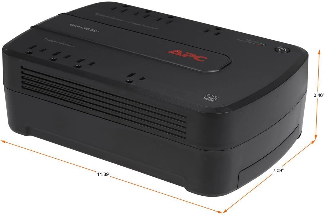 APC 600VA/330W UPS Battery Backup with Surge Protection, 7 Outlets and USB Charging
