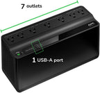 APC 600VA/330W UPS Battery Backup with Surge Protection, 7 Outlets and USB Charging