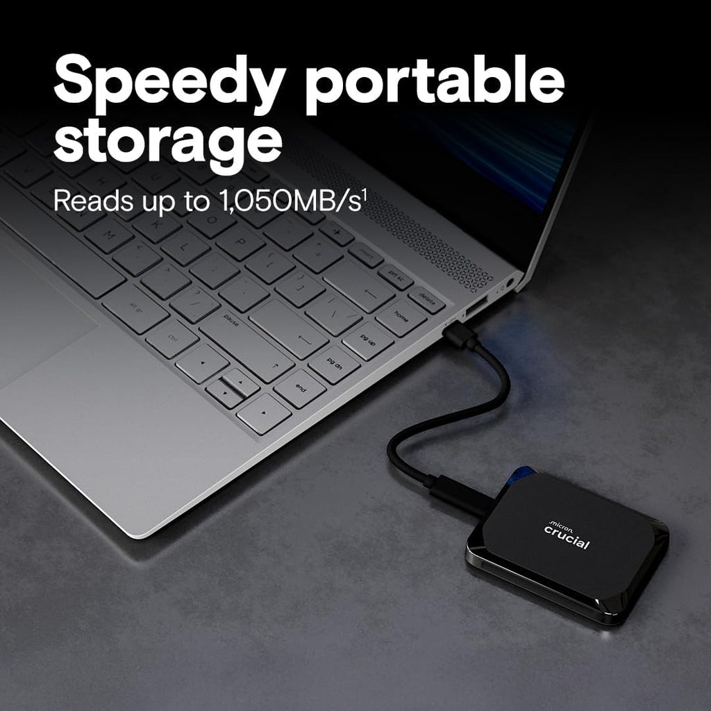 Crucial X9 2TB Portable SSD, USB 3.2 USB-C External Solid State Drive, Up to 1050MB/s, Black