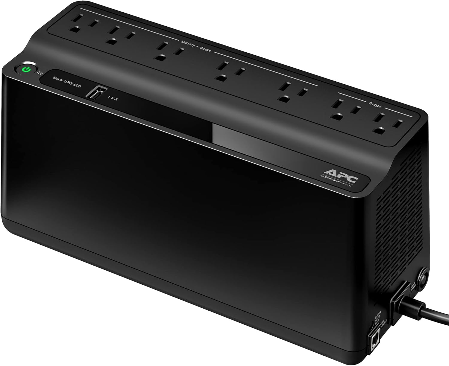 APC 600VA/330W UPS Battery Backup with Surge Protection, 7 Outlets and USB Charging