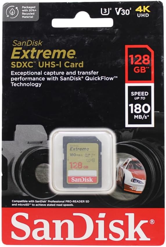 SanDisk Extreme 64GB SDXC UHS-I Memory Card, C10 U3 V30, 4K UHD