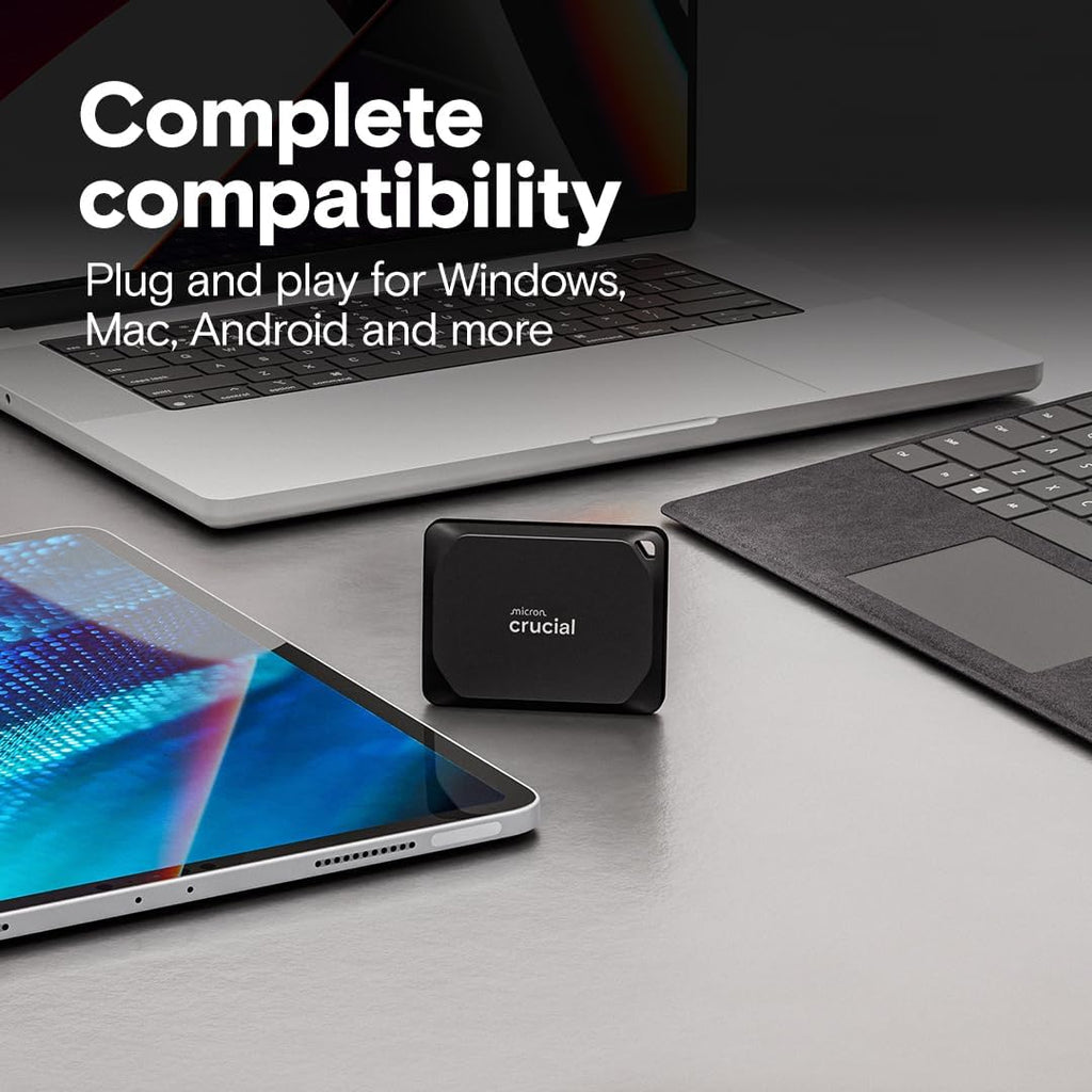 Crucial X10 Pro 4TB Portable External SSD, USB-C, Up to 2100MB/s Read and 2000MB/s Write, Durable Storage for PC, Mac, and Creators, Black
