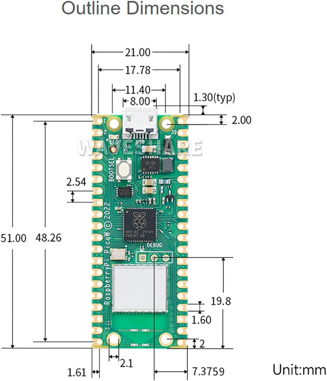 Raspberry Pi Pico W Single Board Computer with Pre-Soldered Header, Built-In Wi‑Fi 4, RP2040 Dual-Core Processor