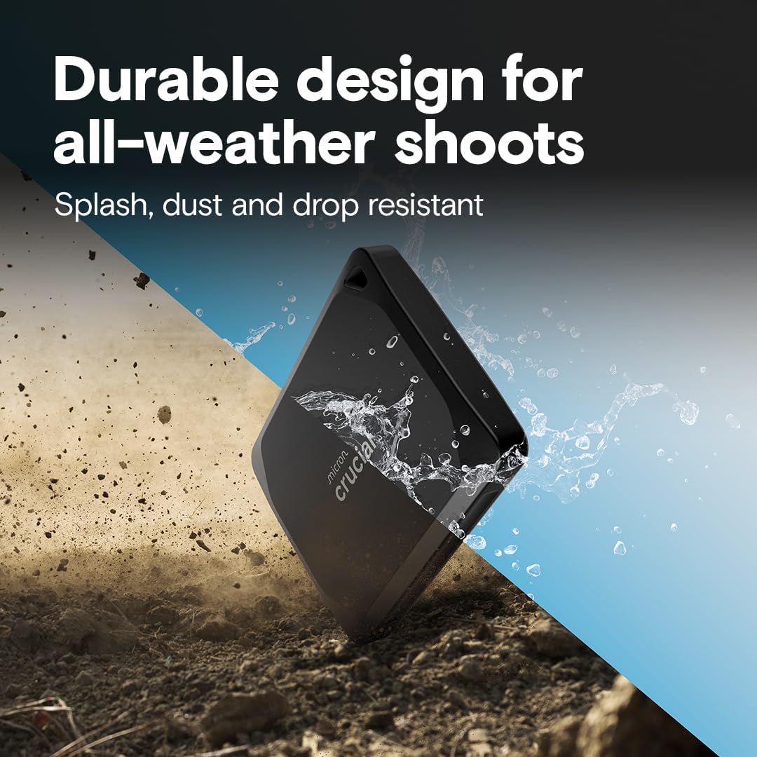 Crucial X10 Pro 4TB Portable External SSD, USB-C, Up to 2100MB/s Read and 2000MB/s Write, Durable Storage for PC, Mac, and Creators, Black