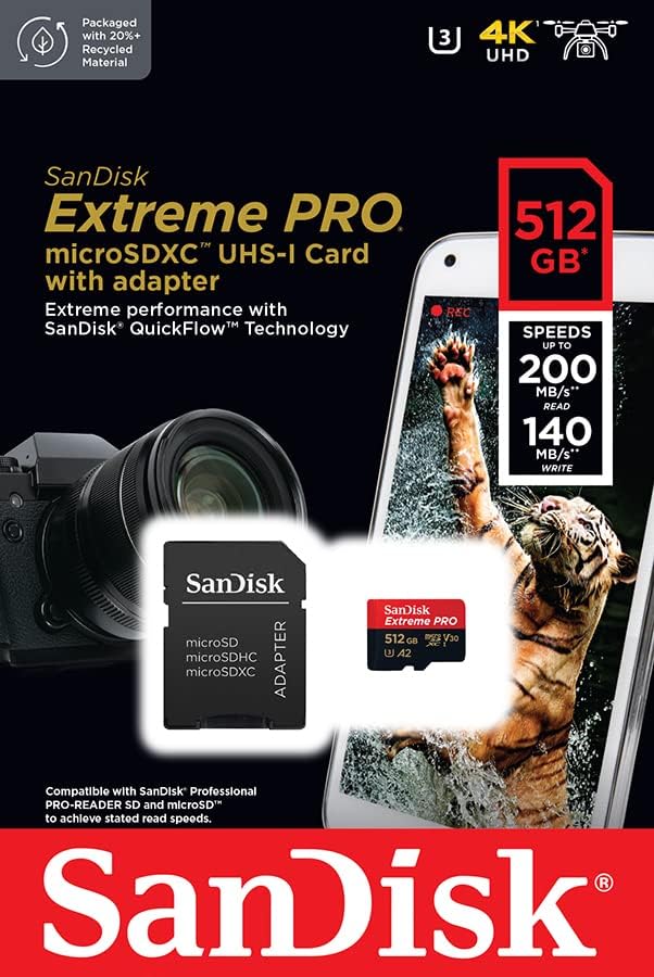 SanDisk Extreme PRO 512GB microSDXC Memory Card with Adapter and RescuePRO Deluxe