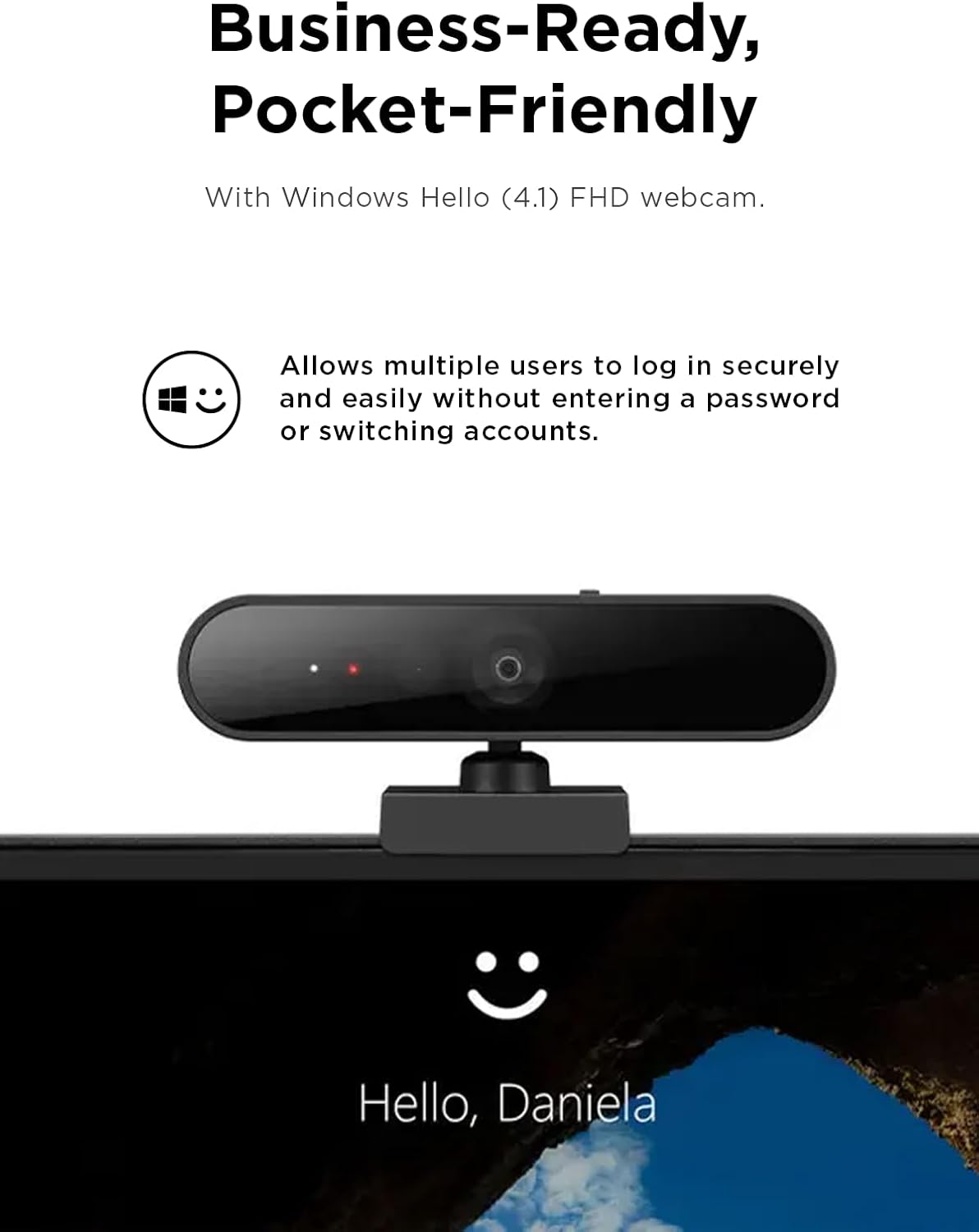 Lenovo Performance FHD 1080p USB-C Webcam with Windows Hello, Dual Mics, 95° Lens, 4X Zoom, Privacy Shutter, Black