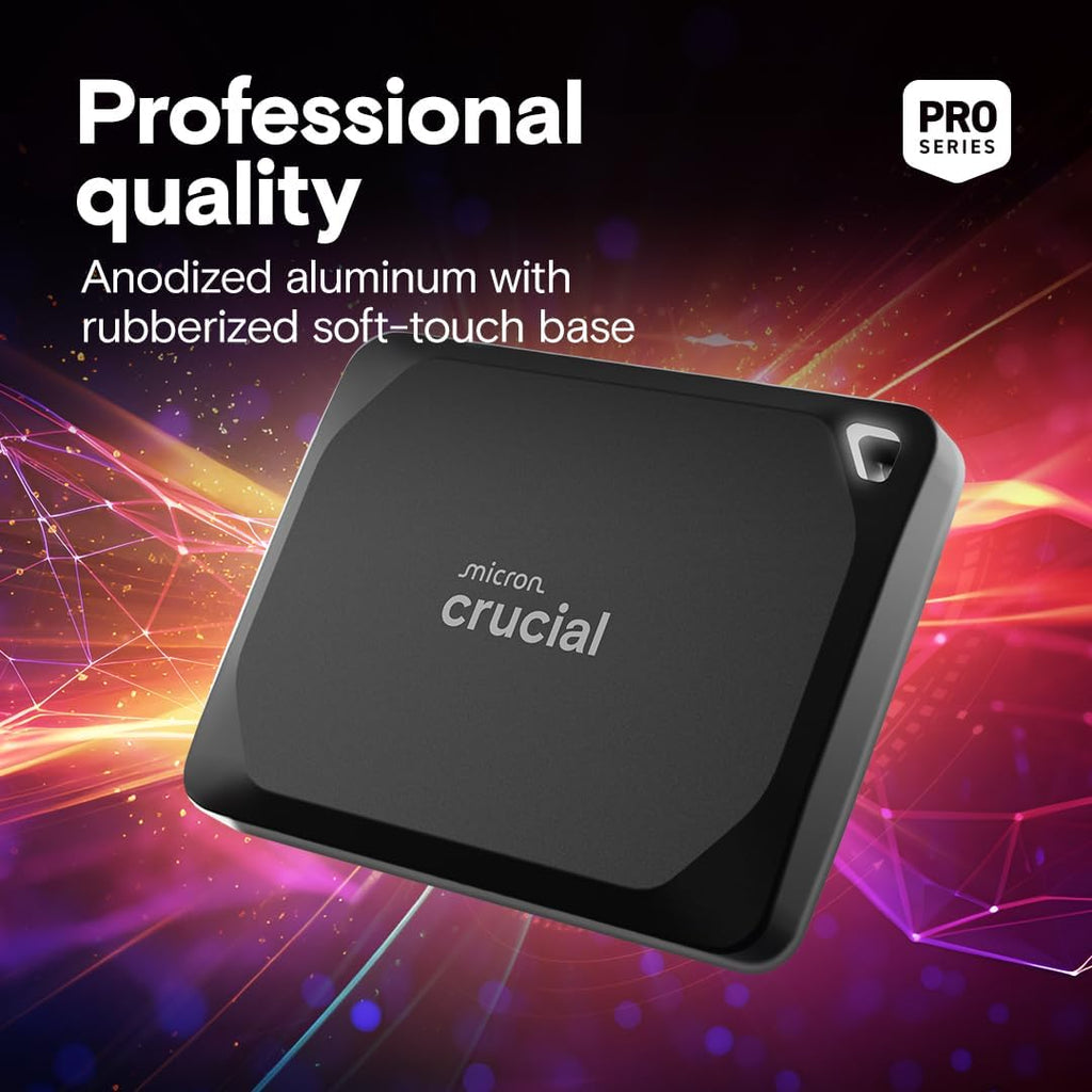 Crucial X10 Pro 4TB Portable External SSD, USB-C, Up to 2100MB/s Read and 2000MB/s Write, Durable Storage for PC, Mac, and Creators, Black