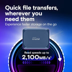 Crucial X10 2TB Portable SSD, USB-C External Solid State Drive, Up to 2,100MB/s, Blue