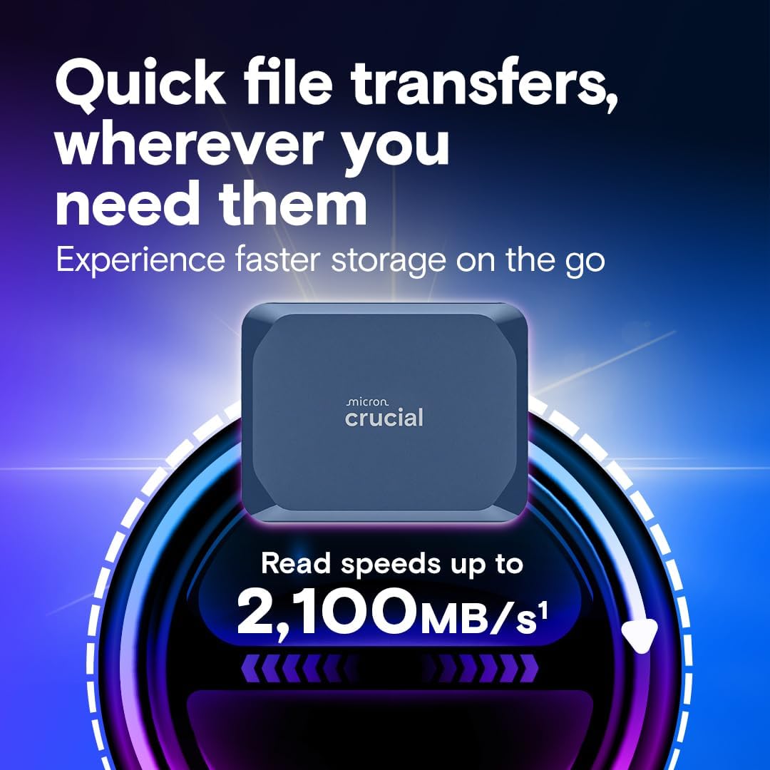 Crucial X10 2TB Portable SSD, USB-C External Solid State Drive, Up to 2,100MB/s, Blue