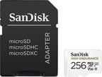 SanDisk 256GB High Endurance microSDXC Card with Adapter for Dash Cams and Home Monitoring