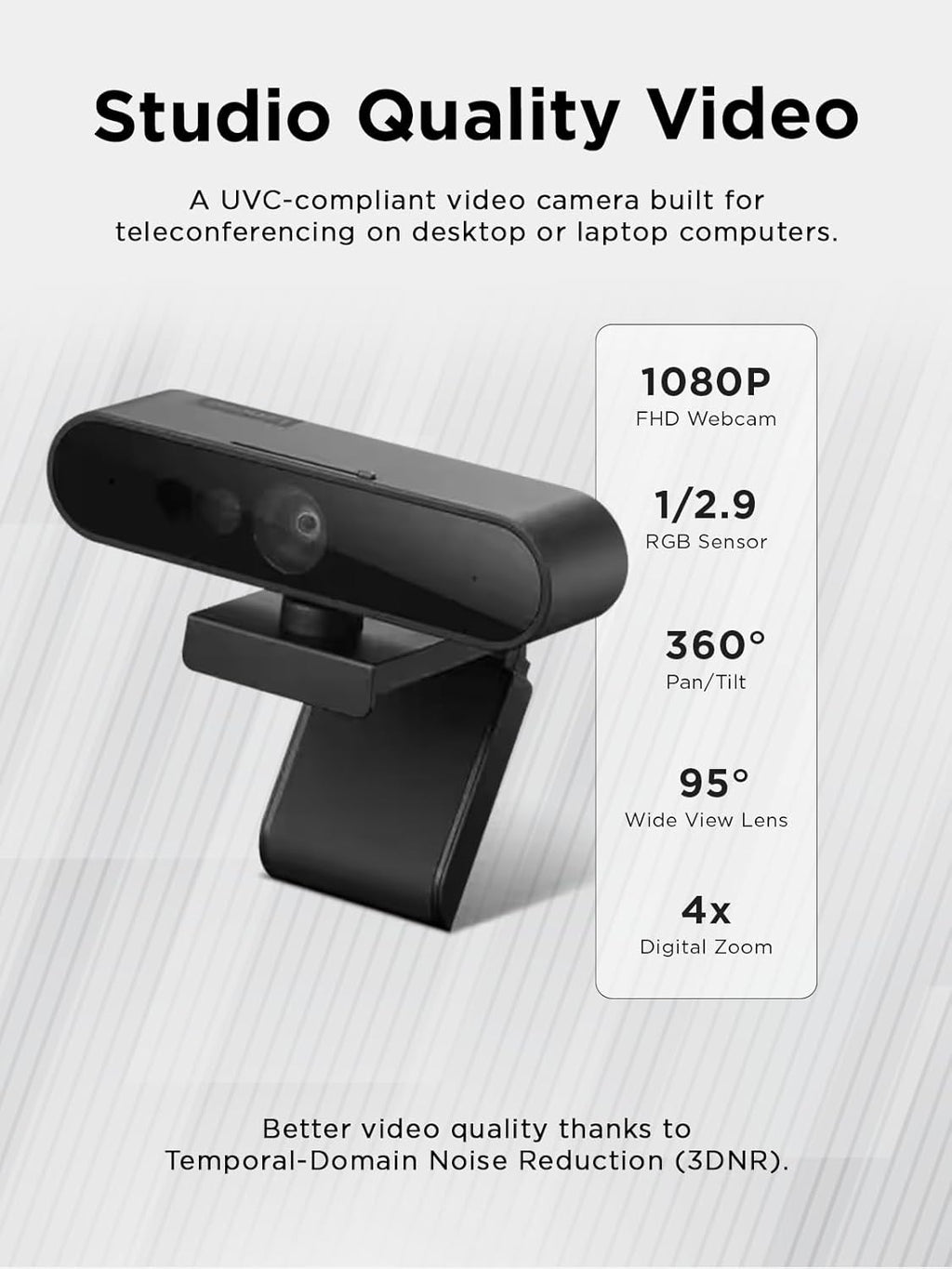 Lenovo Performance FHD 1080p USB-C Webcam with Windows Hello, Dual Mics, 95° Lens, 4X Zoom, Privacy Shutter, Black