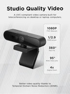 Lenovo Performance FHD 1080p USB-C Webcam with Windows Hello, Dual Mics, 95° Lens, 4X Zoom, Privacy Shutter, Black