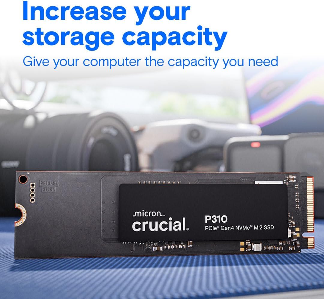 Crucial P310 1TB PCIe Gen4 NVMe M.2 2280 Internal SSD, Up to 7,100MB/s, for Laptop, Desktop PC, and Handheld Gaming Consoles, Includes Acronis Data Recovery Software, CT1000P310SSD801