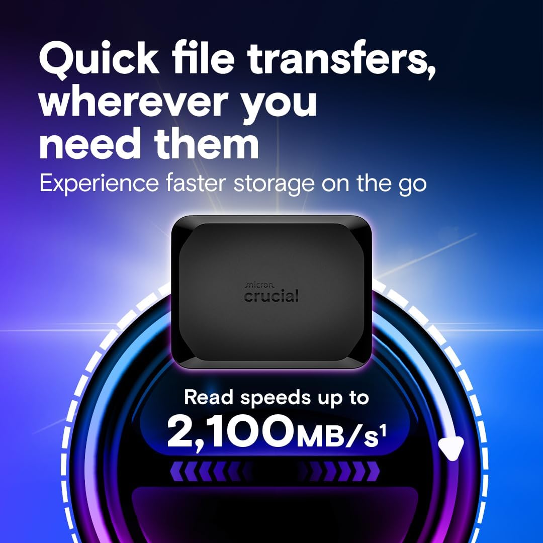 Crucial X10 2TB Portable SSD, USB-C External Solid State Drive, Up to 2,100MB/s, Blue