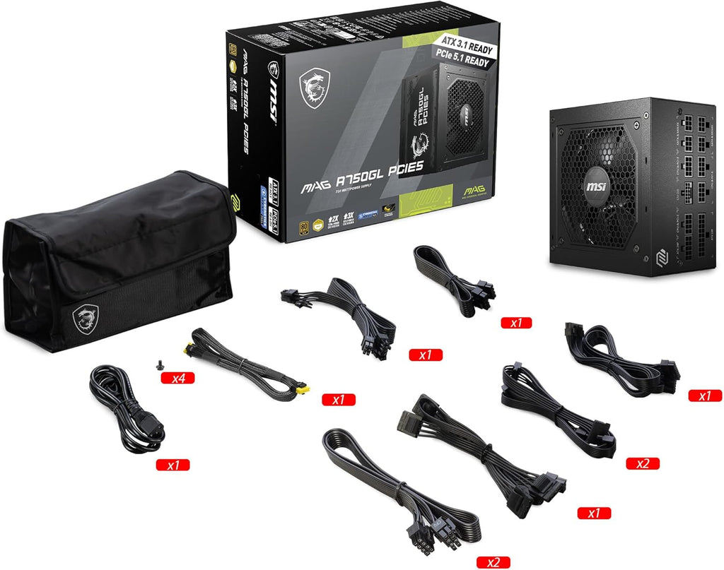MSI MAG A750GL PCIe 5 750W Fully Modular 80+ Gold ATX Power Supply
