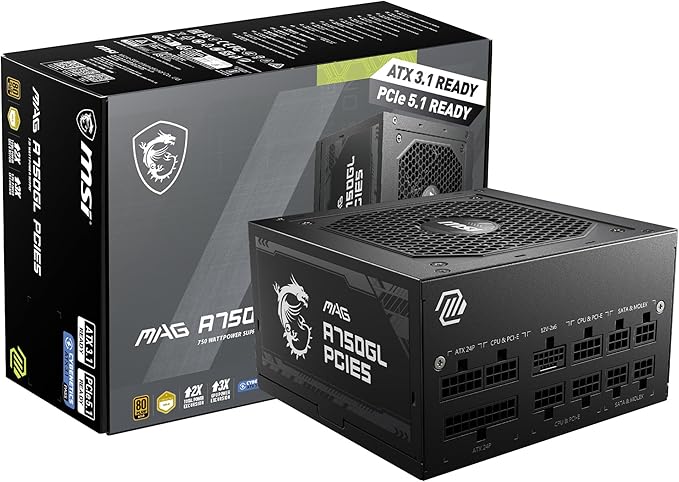 MSI MAG A750GL PCIe 5 750W Fully Modular 80+ Gold ATX Power Supply