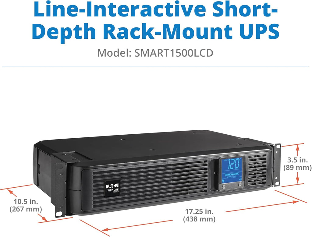 Tripp Lite SMART1500LCD 1500VA 900W Rack-Mount UPS Battery Backup, 8 Outlets, LCD, AVR, 2U Short-Depth