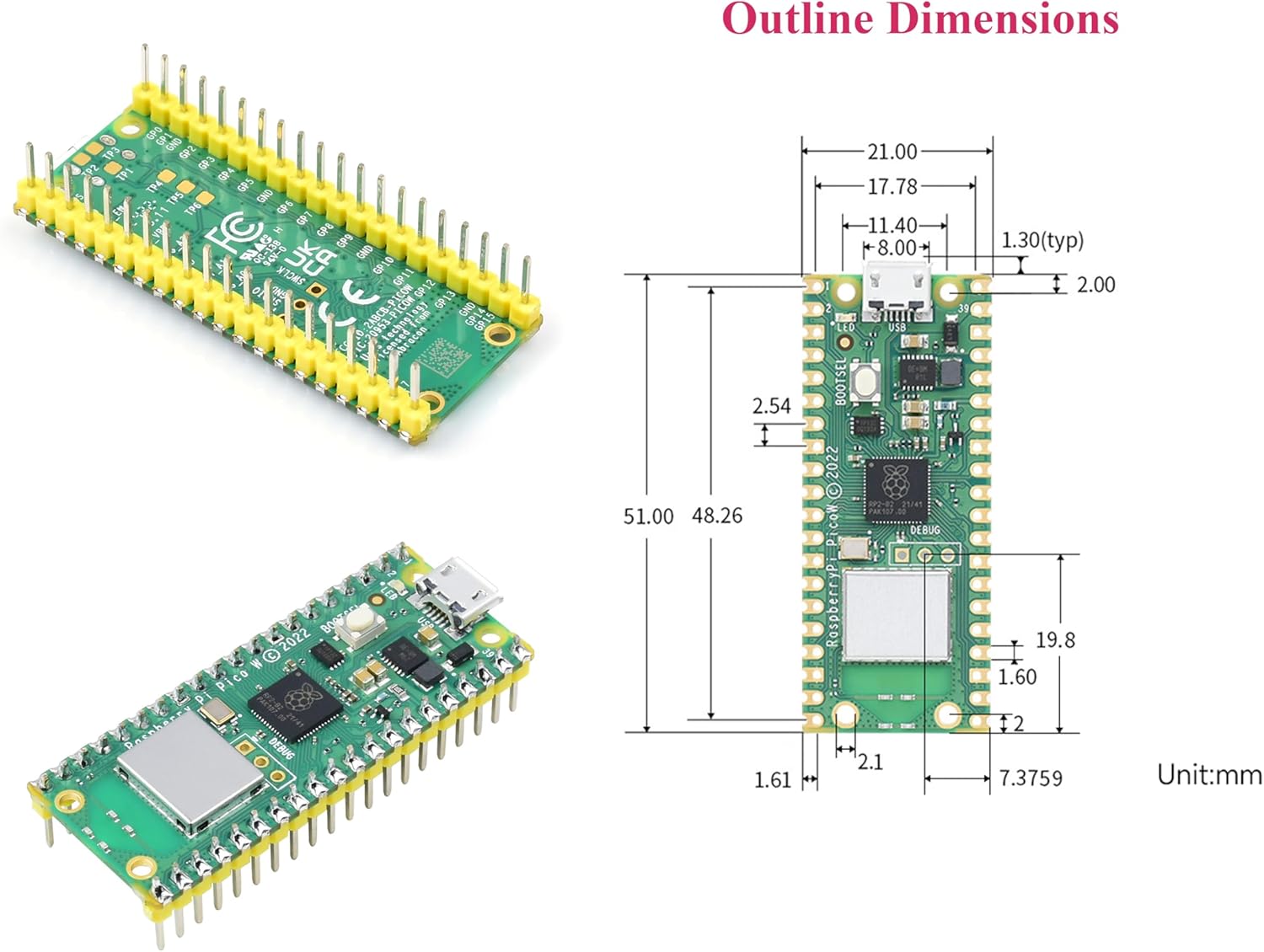 Raspberry Pi Pico W Pre-Soldered Header Kit with Case and USB Cable