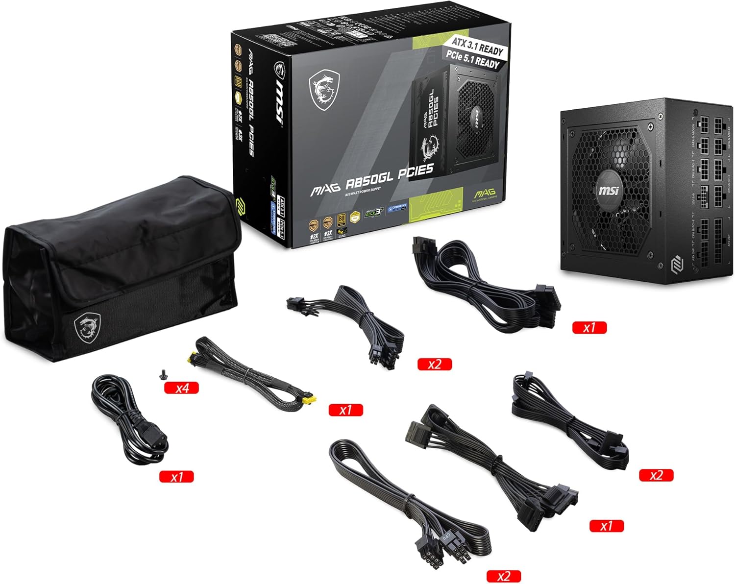 MSI MAG A750GL PCIe 5 750W Fully Modular 80+ Gold ATX Power Supply
