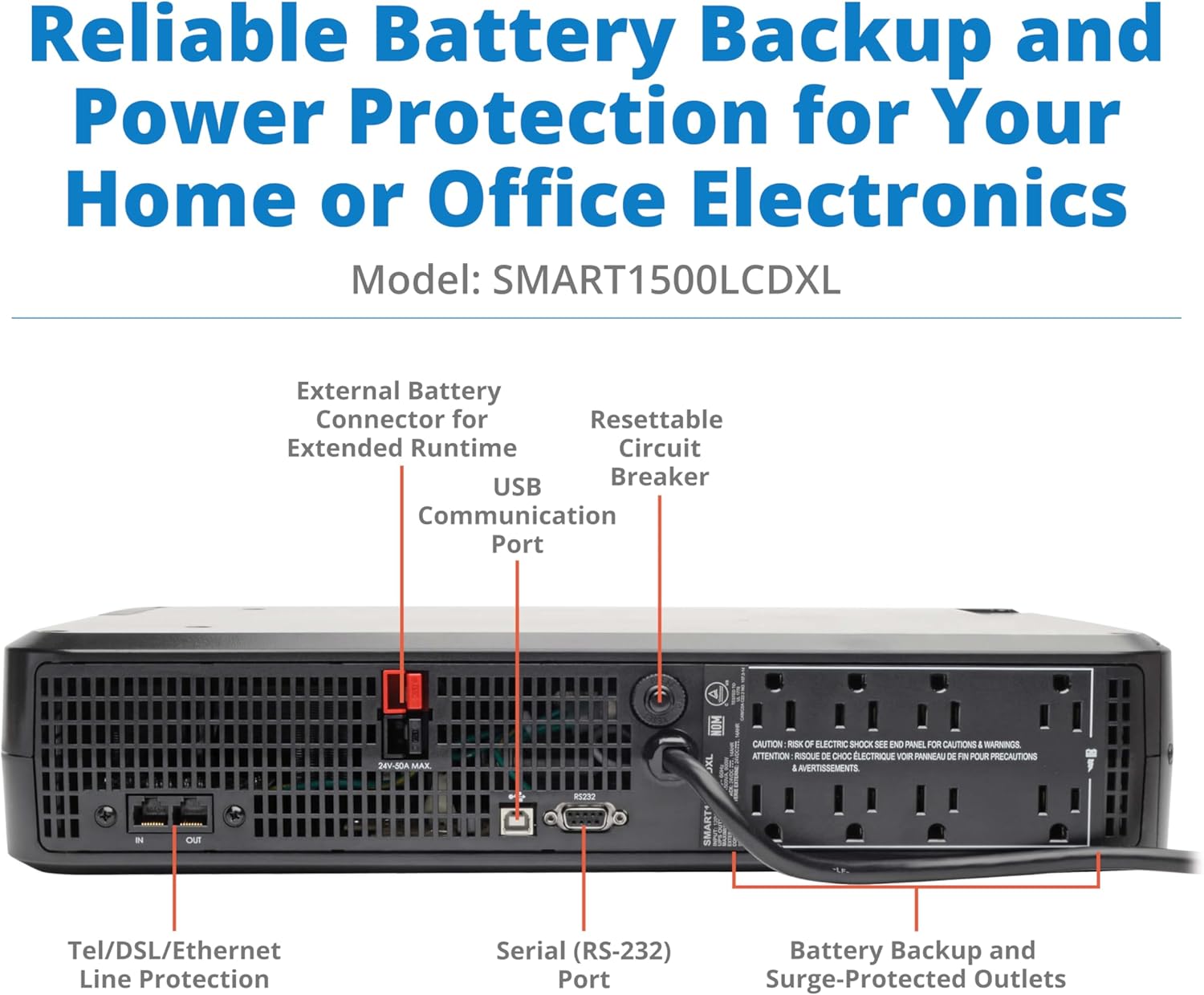 Tripp Lite SMART1500LCD 1500VA 900W Rack-Mount UPS Battery Backup, 8 Outlets, LCD, AVR, 2U Short-Depth