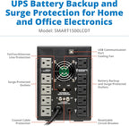 Tripp Lite SMART1500LCD 1500VA 900W Rack-Mount UPS Battery Backup, 8 Outlets, LCD, AVR, 2U Short-Depth