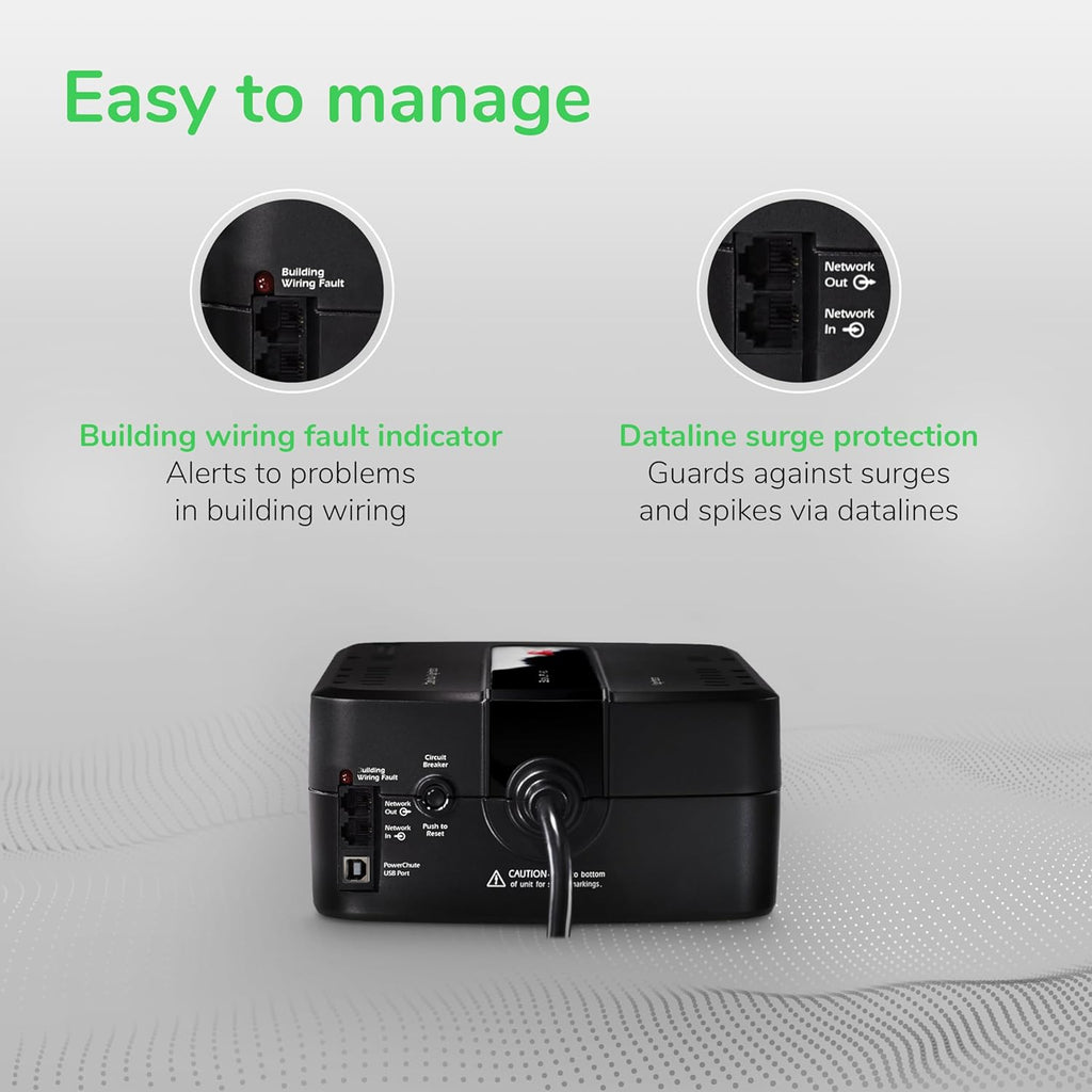 APC 600VA/330W UPS Battery Backup with Surge Protection, 7 Outlets and USB Charging