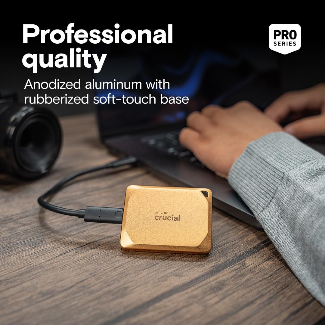 Crucial X10 Pro 4TB Portable External SSD, USB-C, Up to 2100MB/s Read and 2000MB/s Write, Durable Storage for PC, Mac, and Creators, Black