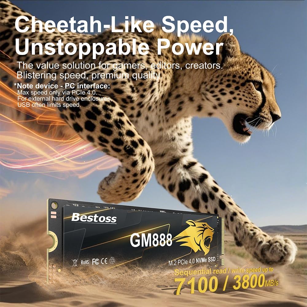 M.2 2280 NVMe PCIe Gen 4 Internal SSD, Up to 7350MB/s, SLC Cache & HMB, Compatible with PS5, PC, and Laptops