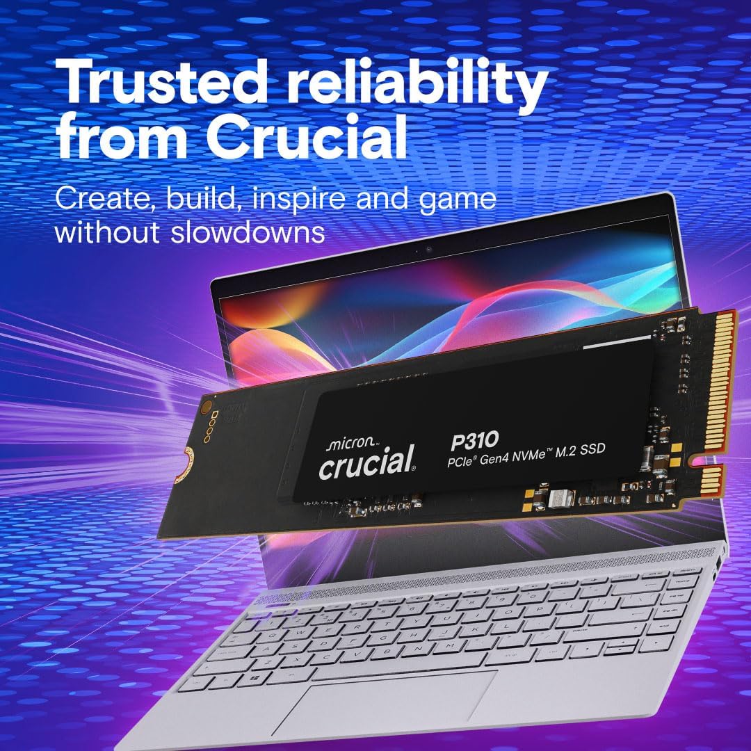 Crucial P310 1TB PCIe Gen4 NVMe M.2 2280 Internal SSD, Up to 7,100MB/s, for Laptop, Desktop PC, and Handheld Gaming Consoles, Includes Acronis Data Recovery Software, CT1000P310SSD801