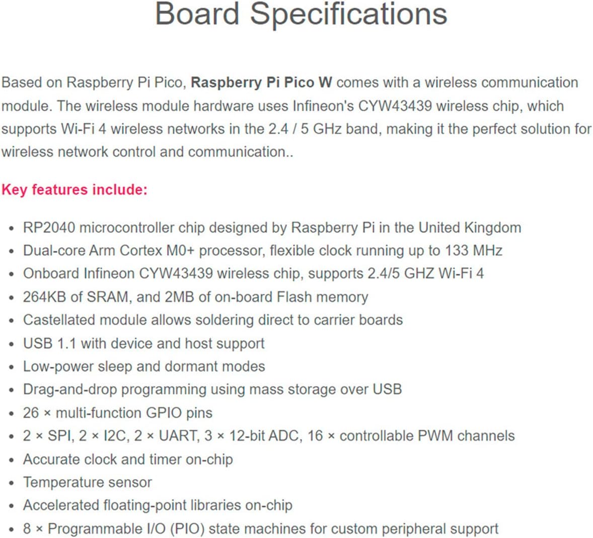 Raspberry Pi Pico W Single Board Computer with Pre-Soldered Header, Built-In Wi‑Fi 4, RP2040 Dual-Core Processor