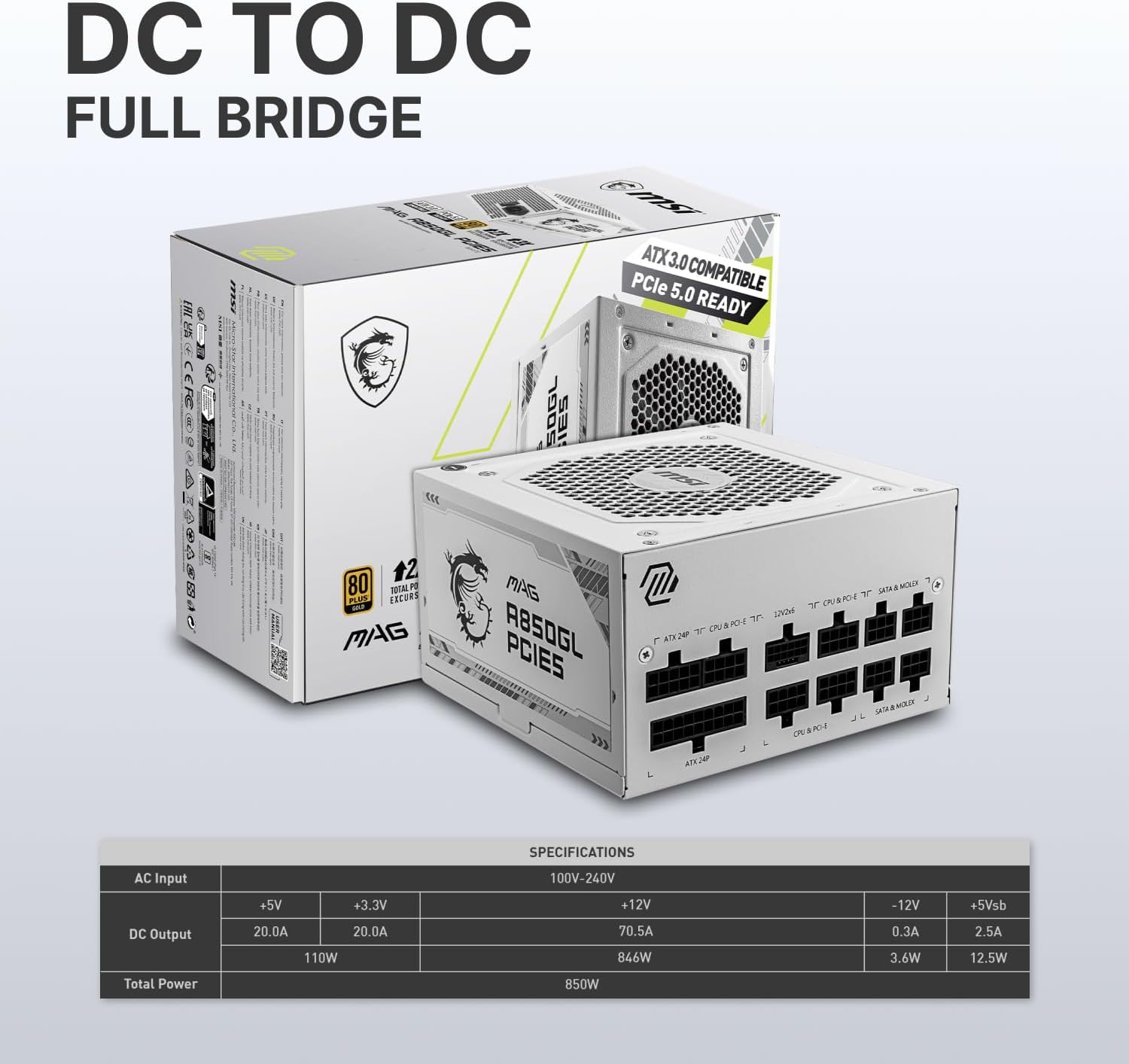 MSI MAG A750GL PCIe 5 750W Fully Modular 80+ Gold ATX Power Supply