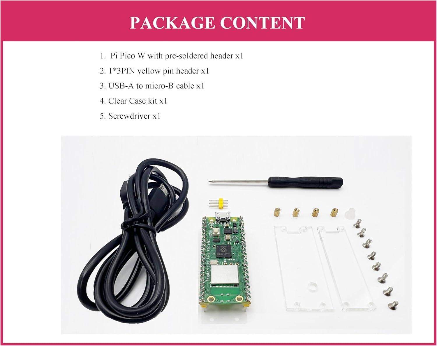 Raspberry Pi Pico W Pre-Soldered Header Kit with Case and USB Cable
