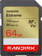 SanDisk Extreme 64GB SDXC UHS-I Memory Card, C10 U3 V30, 4K UHD
