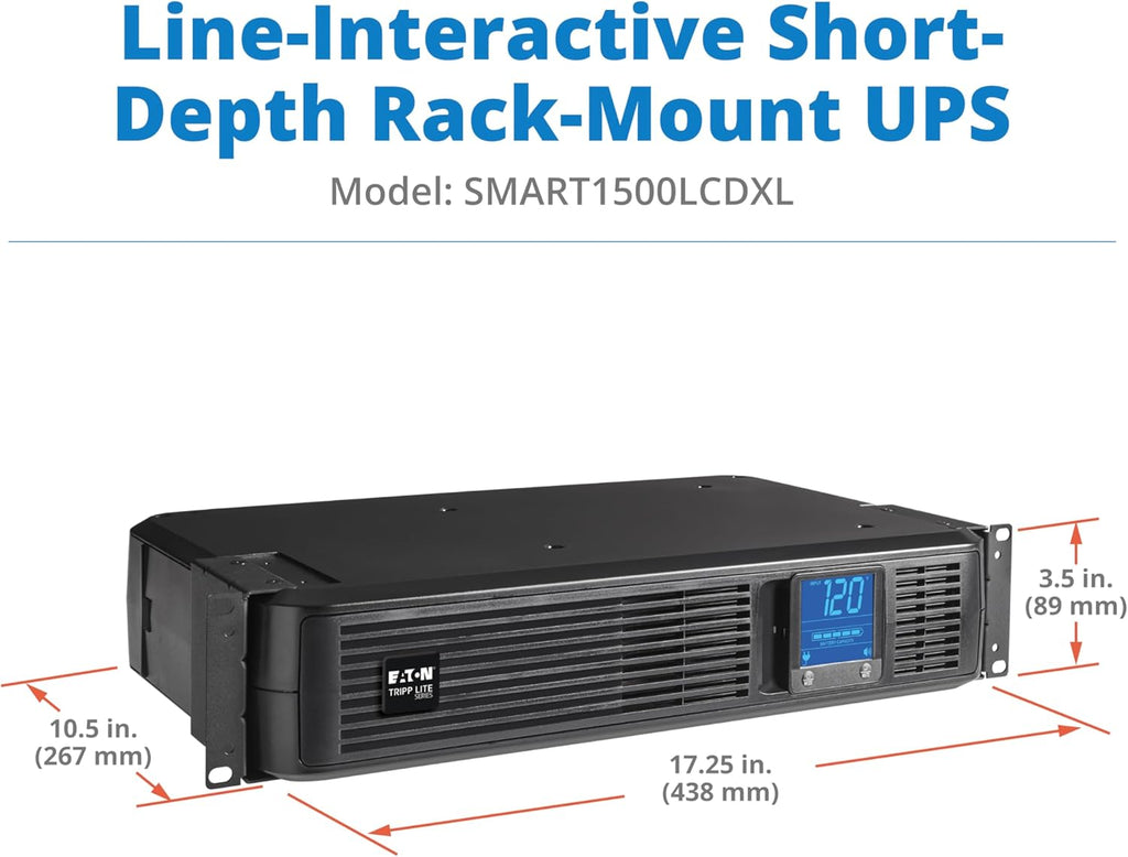 Tripp Lite SMART1500LCD 1500VA 900W Rack-Mount UPS Battery Backup, 8 Outlets, LCD, AVR, 2U Short-Depth