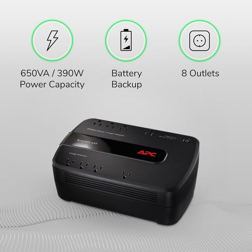APC 600VA/330W UPS Battery Backup with Surge Protection, 7 Outlets and USB Charging