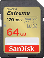 SanDisk Extreme 64GB SDXC UHS-I Memory Card, C10 U3 V30, 4K UHD