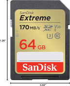 SanDisk Extreme 64GB SDXC UHS-I Memory Card, C10 U3 V30, 4K UHD