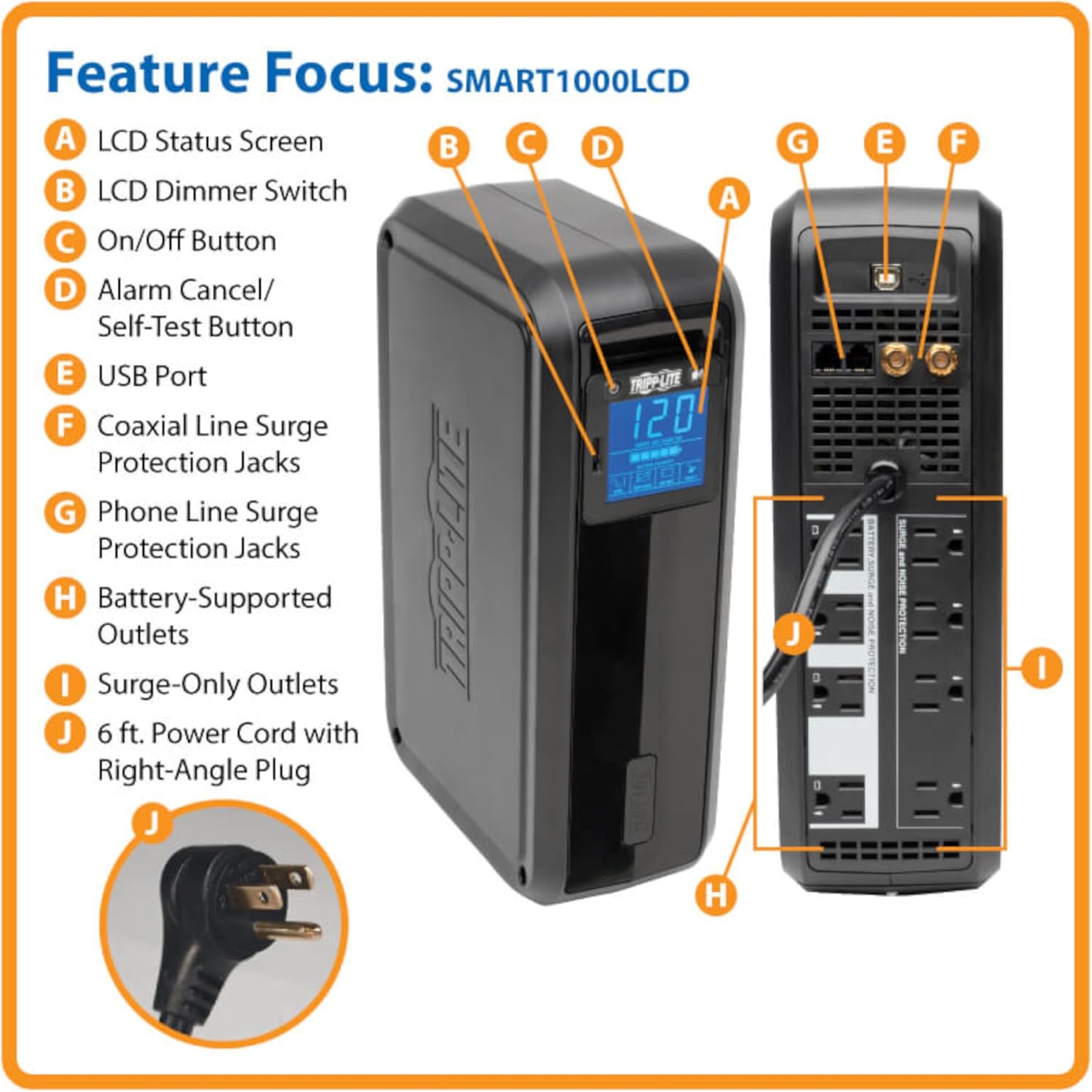 Tripp Lite SMART1500LCD 1500VA 900W Rack-Mount UPS Battery Backup, 8 Outlets, LCD, AVR, 2U Short-Depth