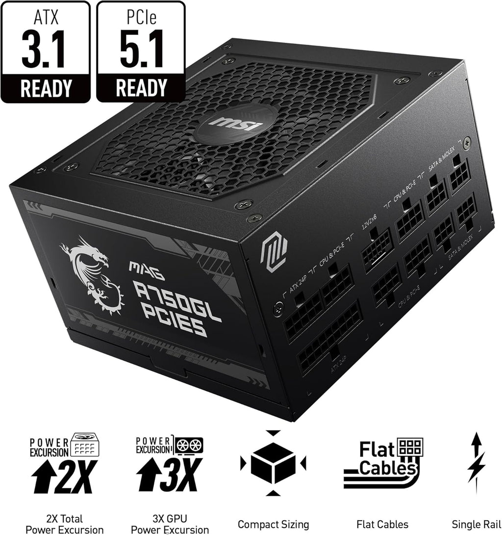 MSI MAG A750GL PCIe 5 750W Fully Modular 80+ Gold ATX Power Supply