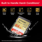 SanDisk Extreme 64GB SDXC UHS-I Memory Card, C10 U3 V30, 4K UHD