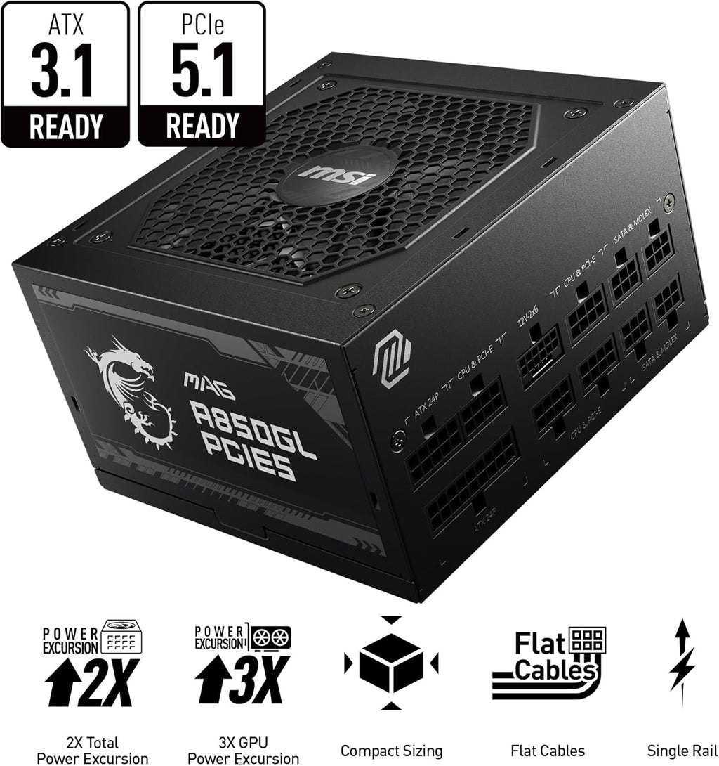 MSI MAG A750GL PCIe 5 750W Fully Modular 80+ Gold ATX Power Supply