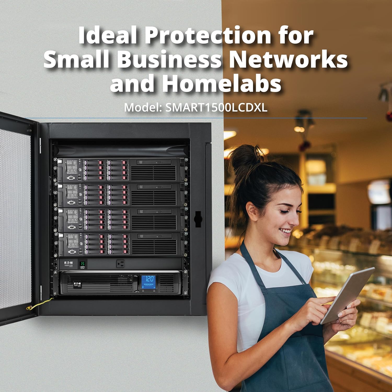 Tripp Lite SMART1500LCD 1500VA 900W Rack-Mount UPS Battery Backup, 8 Outlets, LCD, AVR, 2U Short-Depth