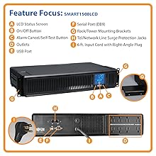 Tripp Lite SMART1500LCD 1500VA 900W Rack-Mount UPS Battery Backup, 8 Outlets, LCD, AVR, 2U Short-Depth